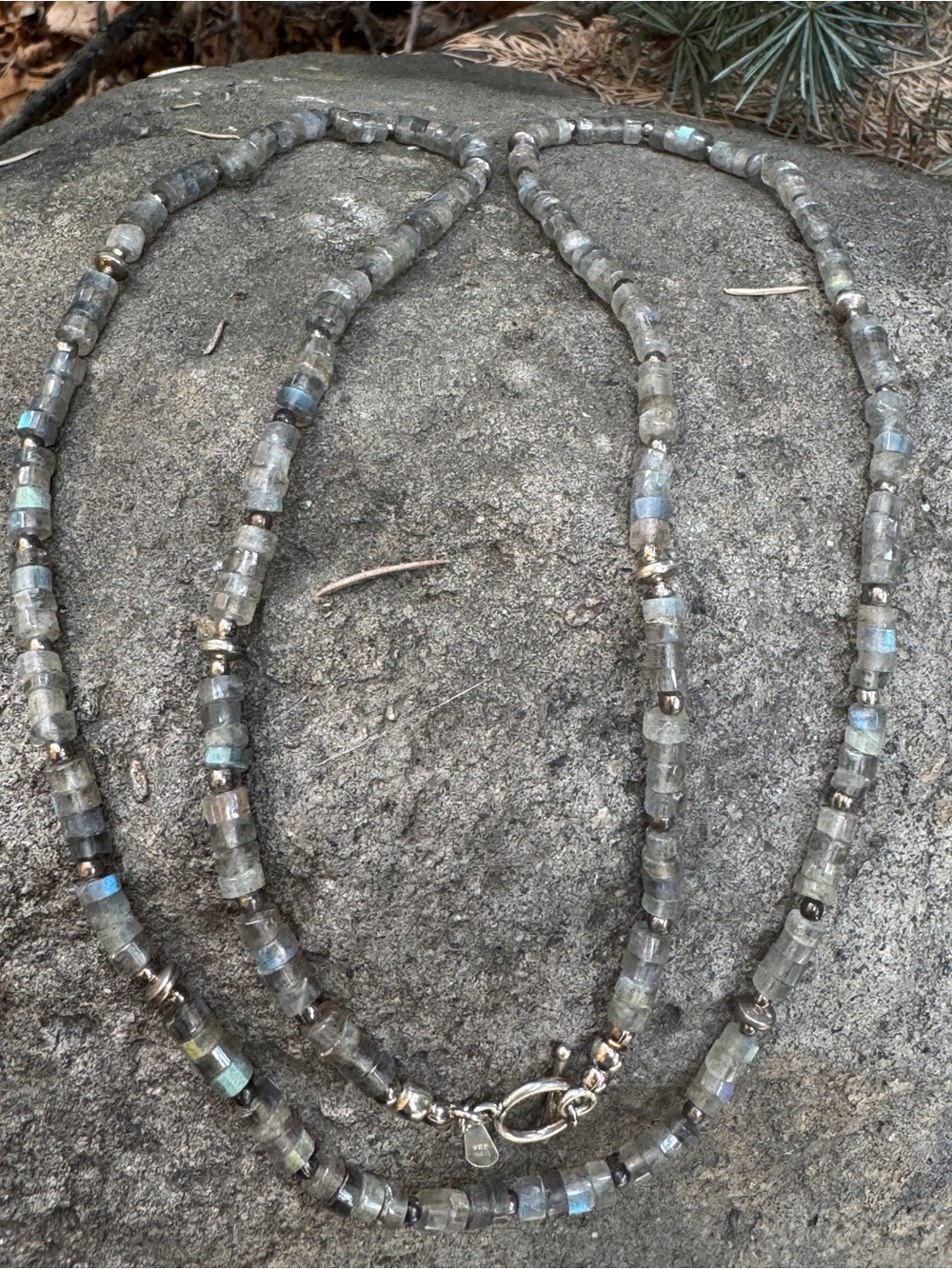 Sterling Silver Labradorite Beaded Necklace - Gray